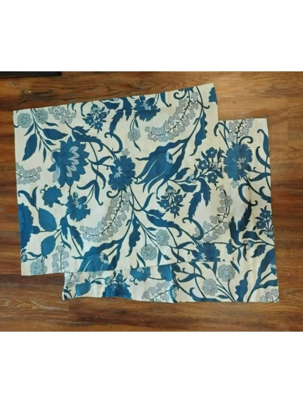 Pottery Barn Palampore Blue Cream Linen Blend Queen Duvet Cover & 2 Shams Set